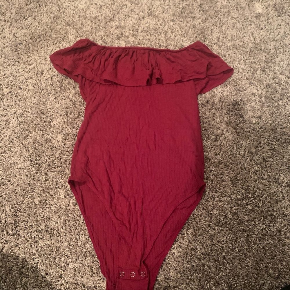 Abercrombie Red Off Shoulder Ruffle Bodysuit